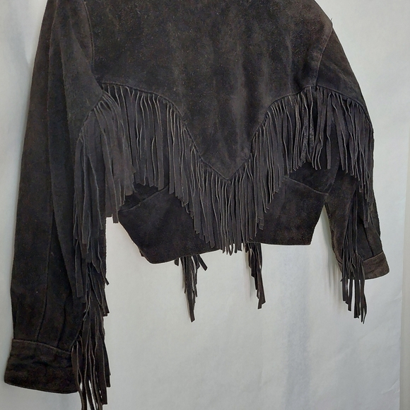 Vintage 80's Wilson's Leather Women's Black Fringe Suede Jacket Size S - Picture 6 of 15